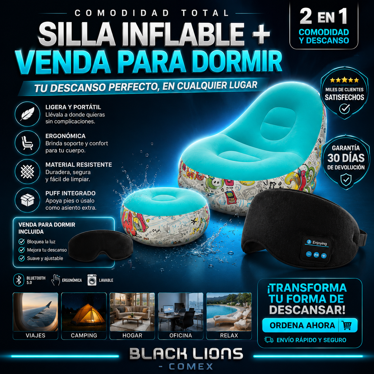 Silla Inflable más Venda para Dormir